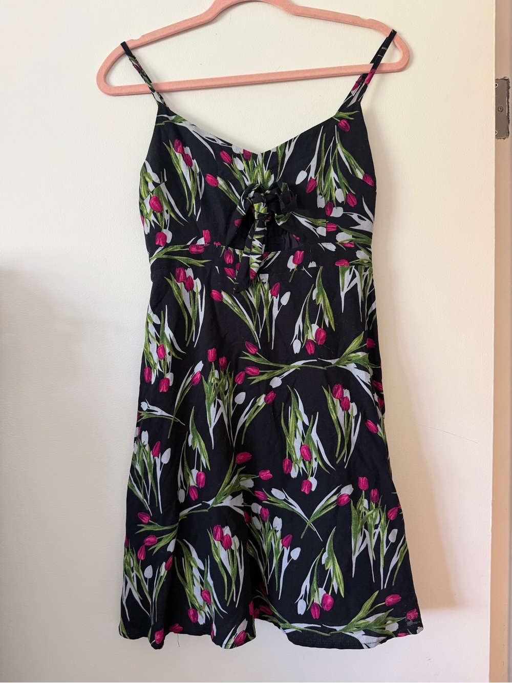 Black Dress with Pink and White Tulips